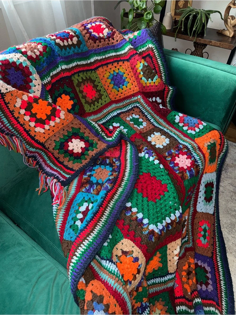 Granny square patchwork crochet Afghan blanket -handmade- multicolore 96”X 67”